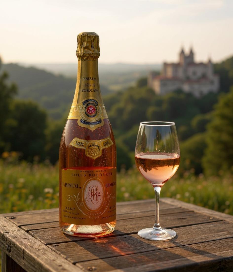 Louis Roederer Cristal Millesime Rose 1982 champagne bottle front view