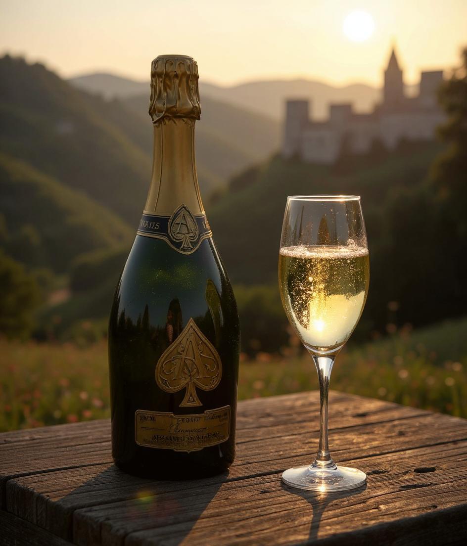 NV Armand de Brignac Brut Gold champagne bottle with distinctive gold design